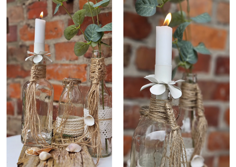 Boho Kerzenhalter selbstgemacht aus alter Glasflasche