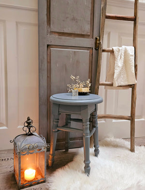 "Lia" - Country house stool solid wood blue-grey