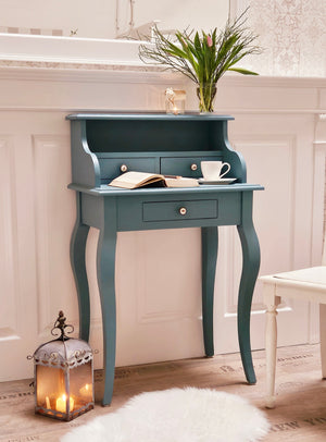 "Svejol" - Country house secretary, solid wood pastel turquoise lacquered