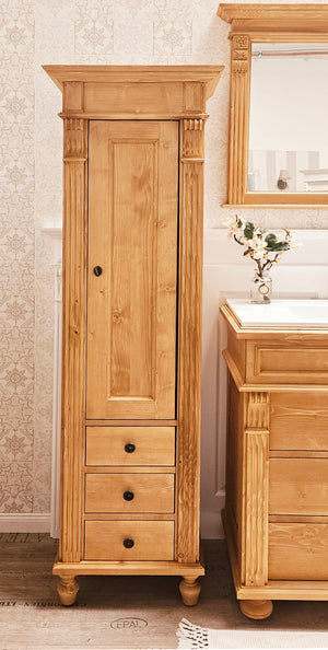 Lillesand - Small tall cabinet in Wilhelminian style, country house furniture solid wood natural