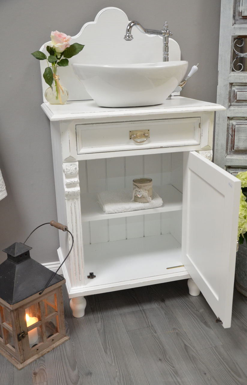 "Marbo" weißer Shabby-Chic Landhaus-Waschtisch mit Aufsatz 70 cm