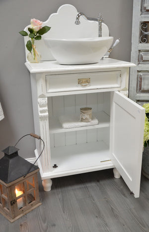 "Marbo" weißer Shabby-Chic Landhaus-Waschtisch mit Aufsatz 70 cm