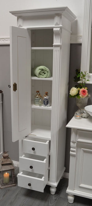 Marillé - Small tall cabinet in Wilhelminian style, country house furniture solid wood white