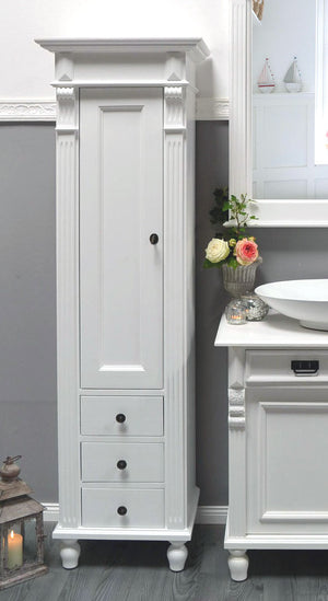 Marillé - Small tall cabinet in Wilhelminian style, country house furniture solid wood white