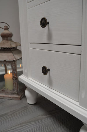 Marillé - Small tall cabinet in Wilhelminian style, country house furniture solid wood white