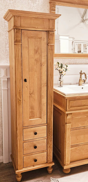 Lillesand - Small tall cabinet in Wilhelminian style, country house furniture solid wood natural