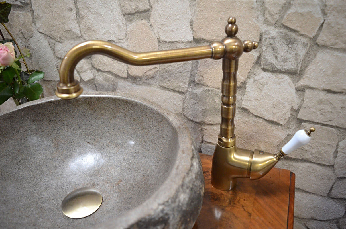 Mosel bronze large - Faucet in antique brass look, single lever mixer bronze in country house style