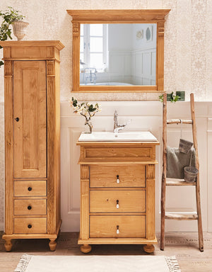 Lillesand - Small tall cabinet in Wilhelminian style, country house furniture solid wood natural