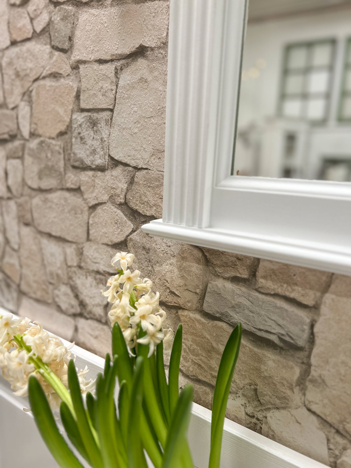 "Rail L" - wooden wall mirror in country house style, white