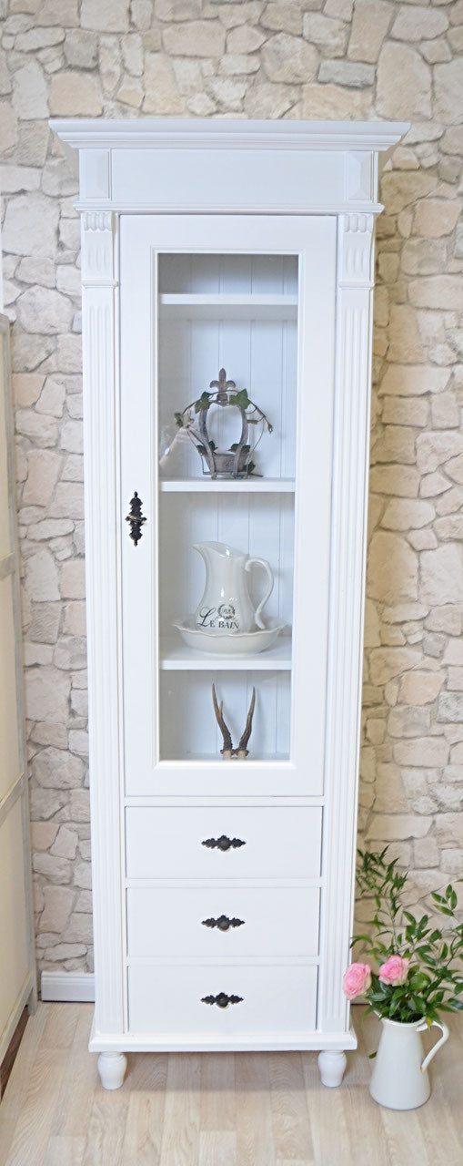 Zarnè - Elegant tall cabinet in Wilhelminian style, feet variable, country house furniture solid wood white